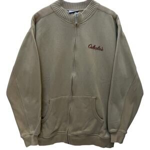Cabelas Sweatshirt Mens XL Beige Full Zip Embroidered Logo